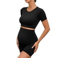 thumbnail image 2 of Women's Maternity Casual Outdoor Yoga Set Crewneck Short Sleeve T Shirts Top Yoga Shorts Two Piece Set Pregnant Solid Color Quickly Dry Short Sleeve Shorts Athletic Outfits, 2 of 6