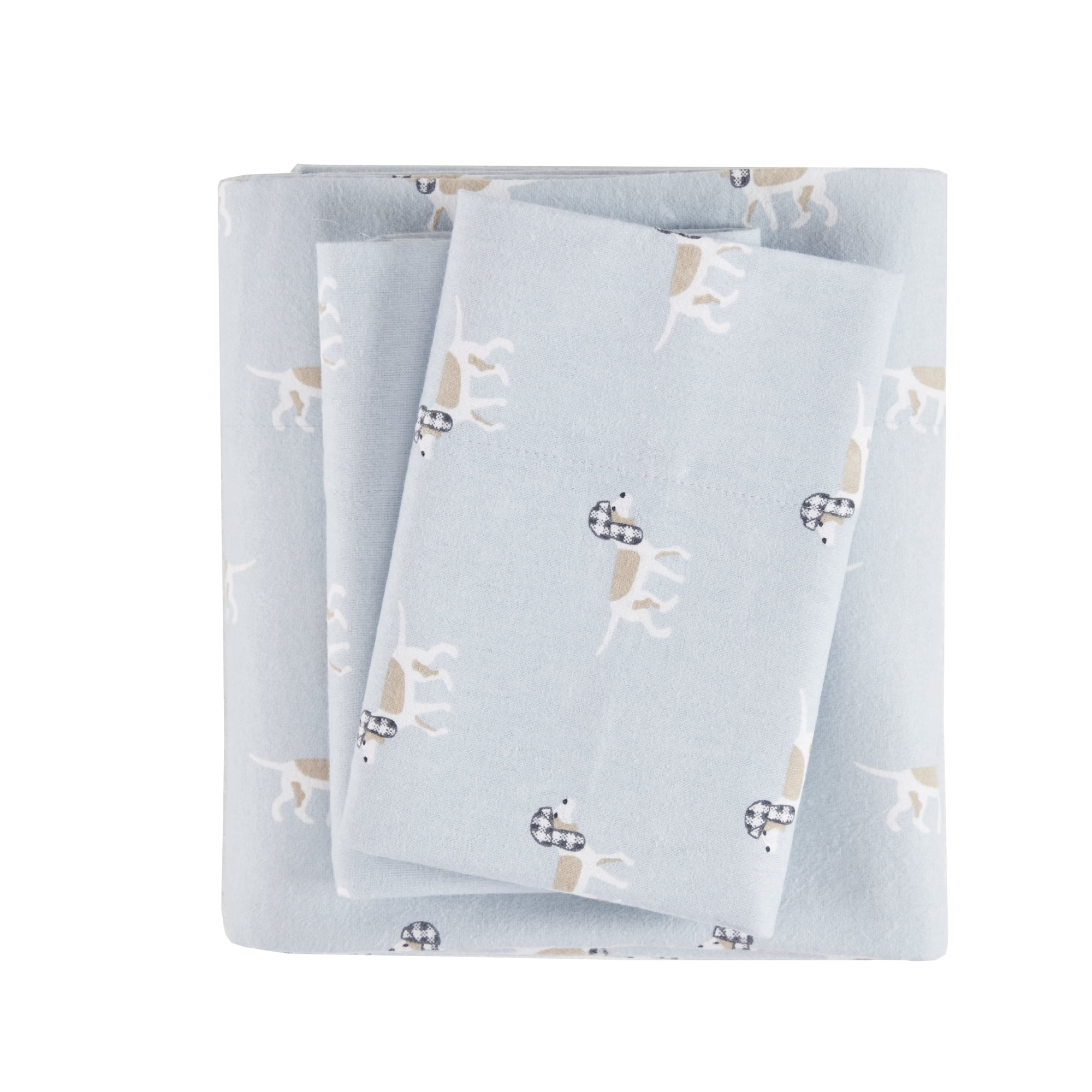 Woolrich Cotton Flannel Blue Dogs 4 Piece Sheet Set, Queen