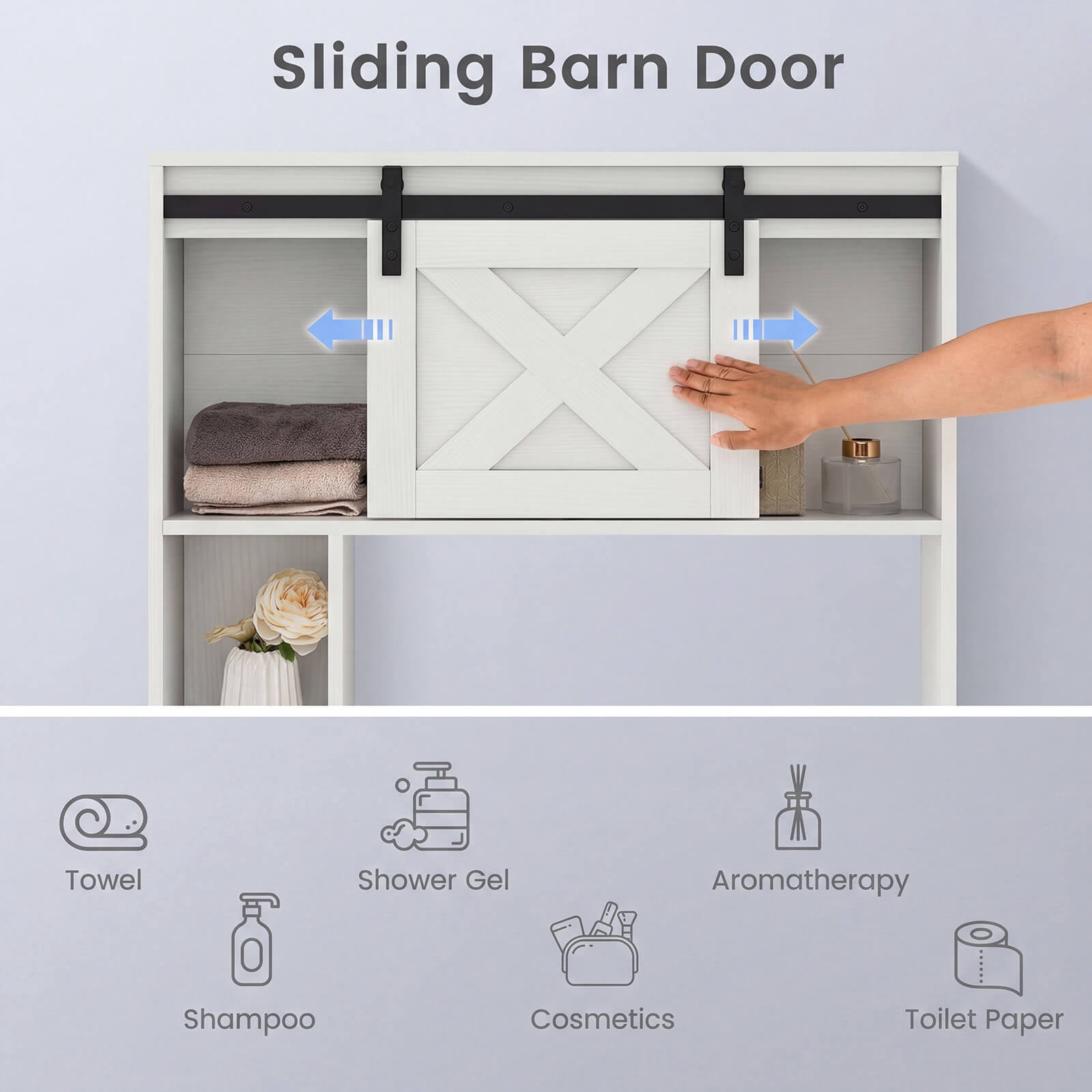 Costway Over the Toilet Bathroom Storage Cabinet with Sliding Barn Door & Shelves White