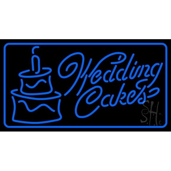 Blue Wedding Cakes 1 LED Neon Sign 20" Tall x 37" Wide - inches, Black Square Cut Acrylic Backing, with Dimmer - Premium built indoor Sign for Storefront, Store interior.