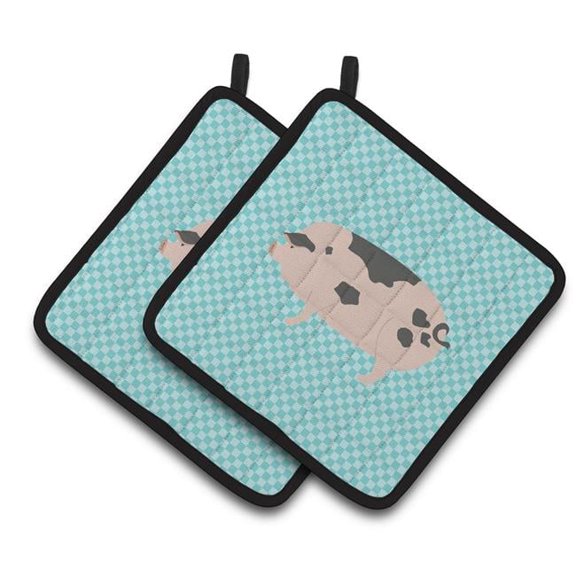 Gloucester Old Spot Pig Blue Check Pair of Pot Holders