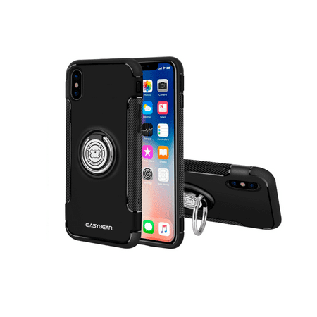 For Iphone X Case,Iphone X Protective Cover With Magnetic Car Mount With Grip Rotating Ring Holder Stand For IphoneX Cases(Blak)