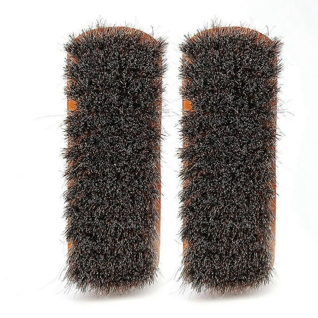 Lot de 2 brosses à chaussures en bois et crin de cheval pour l'entretien du cuir, la protection, le graissage, le polissage (type D)