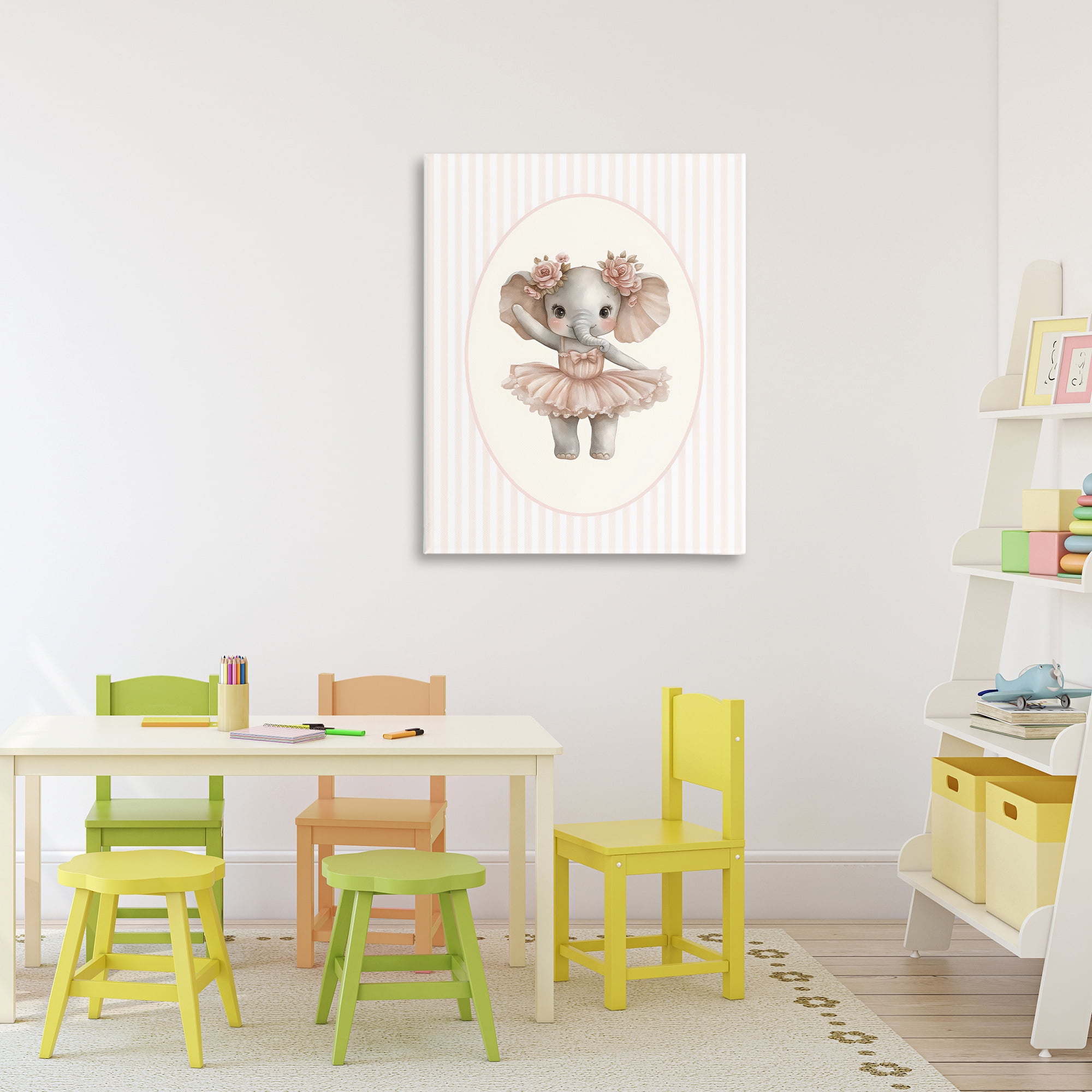 Stupell Industries Nursery Ballerina Elephant Striped Canvas Wall Art, design by LSR Design Studio