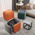 thumbnail image 3 of 5 in 1 Nesting Ottoman Cube Chair, Stackable Stools, Faux Leather Square Ottoman Bench, Stackable Stools, Foot Stool with Swivel Casters for Living Room,Dining Room ( Color : Orange , Size : 35CM/13.8, 3 of 7