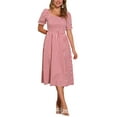 thumbnail image 1 of Vestido Midi para Mujer INSPIRE CHIC con Mangas Cortas Abullonadas, Estampado de Cuadros Gingham, Rojo, Talla M, 1 of 6