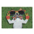 thumbnail image 1 of Pride Cutting Board, Funny Face Gay Dog Lying on Grass Peace Signs and Giant Sunglasses Humor Print, Decorative Tempered Glass Cutting and Serving Board, Large Size, Multicolor, by Ambesonne, 1 of 1