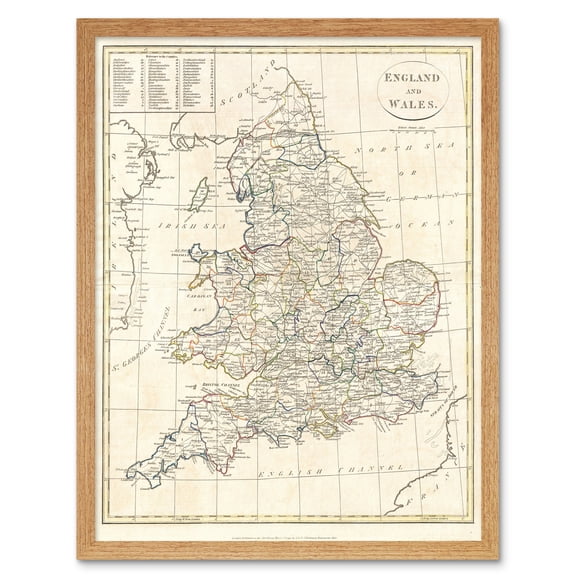 Vintage Clement Cruttwell 1799 Detailed Map England and Wales Art Print Framed Poster Wall Decor 12x16 inch