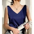 thumbnail image 3 of SWSMCLT Women's V Neck Top Soft Satin Loose Cooling Fall Spandex Slimming Cami Shirt Vest Summer Sleeveless Navy X-Small, 3 of 3