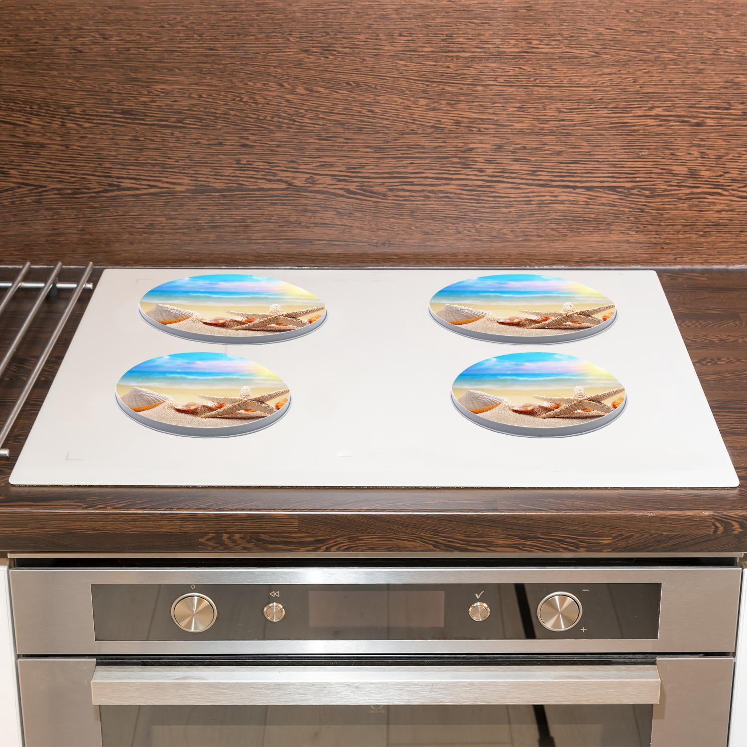 Decorative Stove Burner Covers 4 Pcs Metal Gas Stove Burner Cover 8Inch And 10Inch ,seashell starfish beach landscape Beautiful Pattern