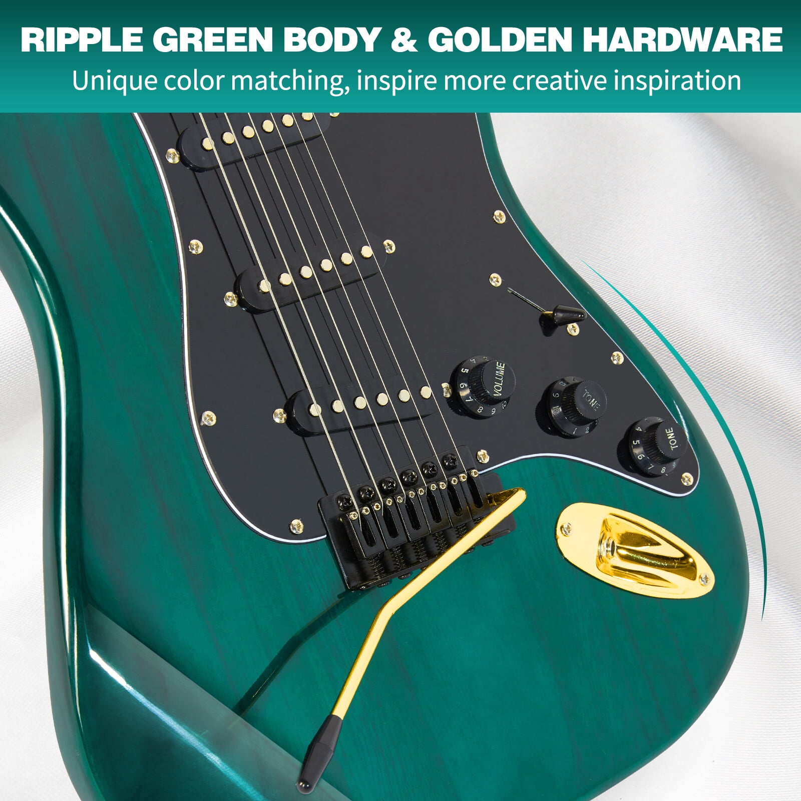 MUSTAR 39 Inch Full Size Solid Wood Electric Guitar Kit Beginner Gift with 25W Amplifier Gig Bag,Capo,Strap,Cable,Picks(Green)