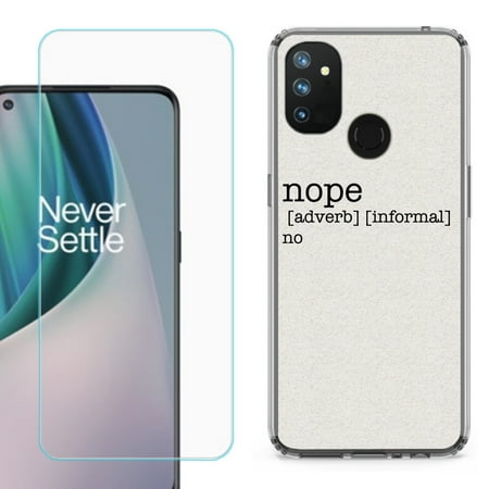 Slim-Fit Shockproof Phone Case compatible with OnePlus Nord N100  with Tempered Glass Screen Protector  by OneToughShield ® - Dictionary/Nope