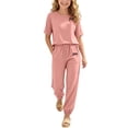 thumbnail image 2 of WRKEKC Girls Athletic Sets Printed Round Neck Short Sleeve T Shirt and Pocket Long Pants Set for 5-14 Years, 2 of 7
