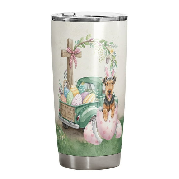 Easter Egg Airedale Terrier Bunny Ear Welcome Spring Truck 20oz Stainless Steel Tumbler Insulated Cup with Lid Dale Waterside Dog Lover - 12002