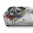 thumbnail image 3 of Pug Soft Flannel Fleece Throw Blanket, Black and White Head of a Pug on Floral Arrangement with Flowers Daisies, Cozy Plush for Indoor and Outdoor Use, 50" x 60", Red Blue Black, by Ambesonne, 3 of 6
