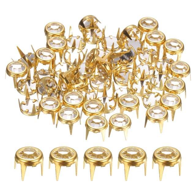 Uxcell 80Pcs Rhinestone Studs 0.2"x0.27" Cobre para Manualidades Oro Blanco