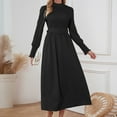 thumbnail image 4 of IROINNID Maxi Dress for Women Round Neck Long Sleeve Pleated A-line Solid Color Dress Discount,Black, 4 of 8