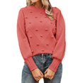 thumbnail image 1 of WEAIXIMIUNG Chandail à Col Rond d'Automne pour Femme, Mignon, Manches Longues Bouffantes, Tricot, Haut à Pompons, 1 of 8