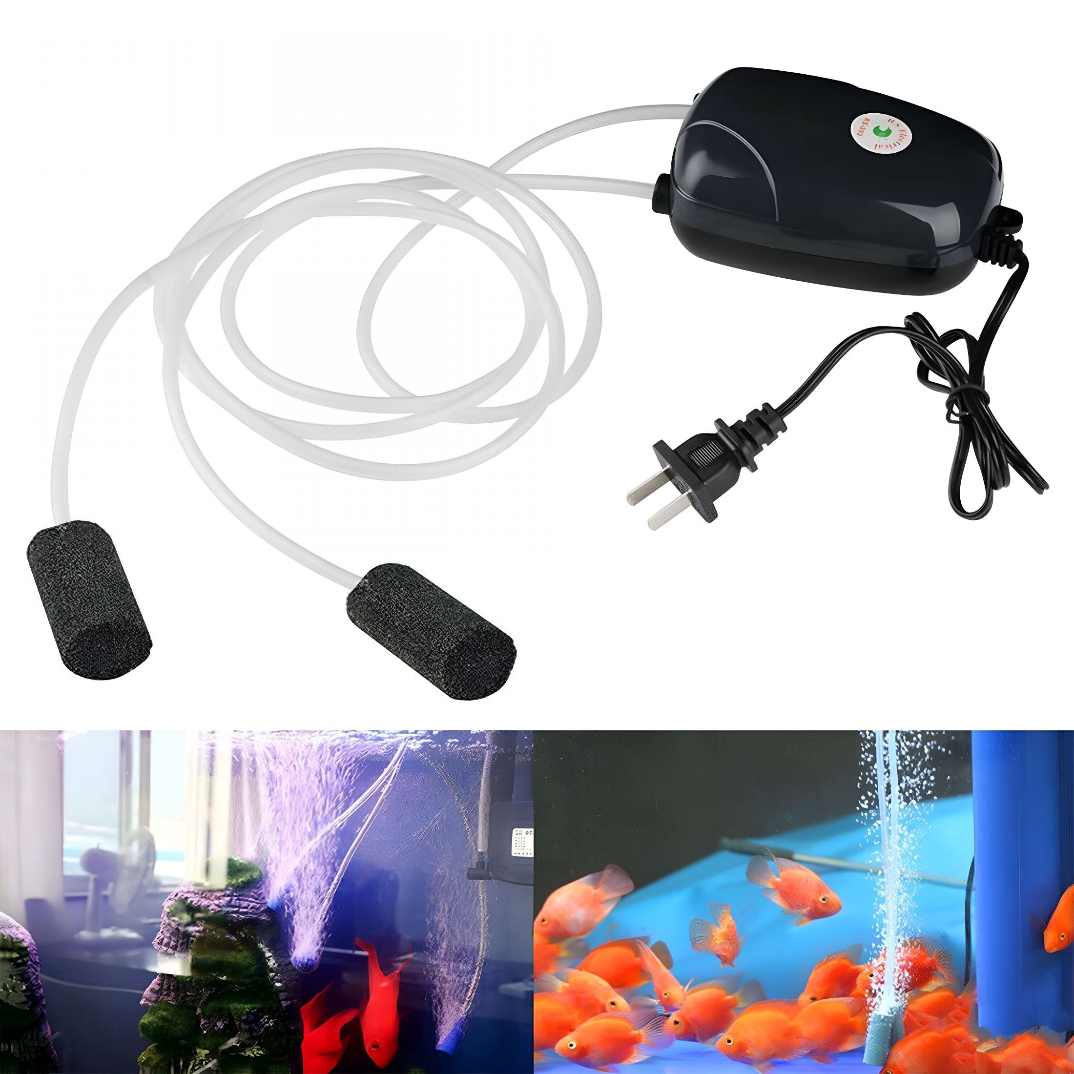 CURYMAY Aquarium Air Pump Fish Tank Oxygen Pump Dual Outlet with Accessories,Quiet Mini Air Pump for Aquarium,Silent Hydroponic Oxygen Fish Tank Bubbler