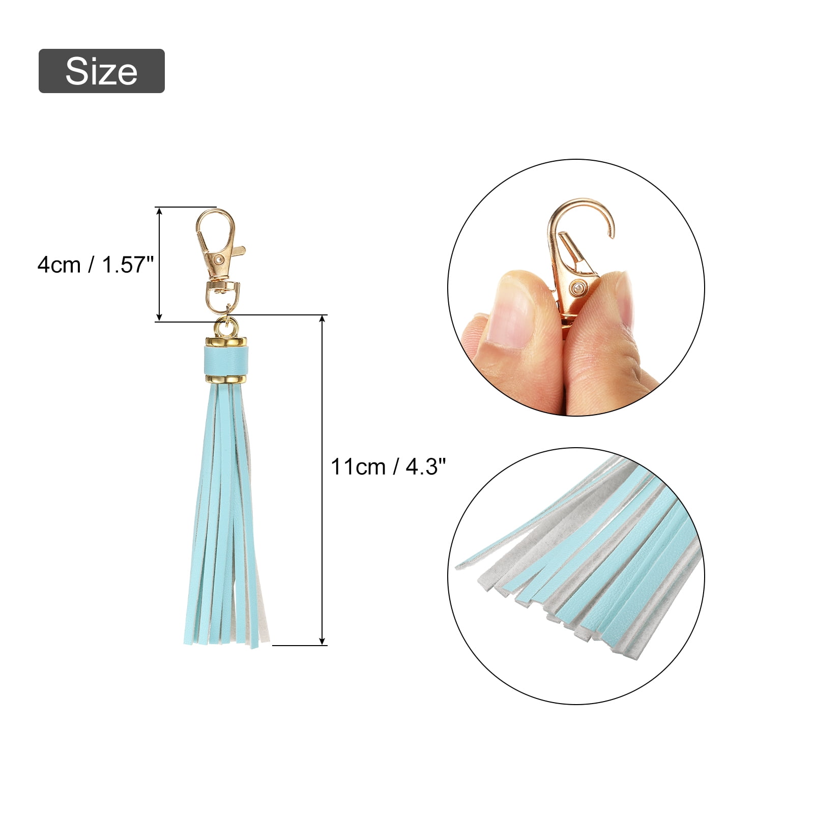 Unique Bargains PU Leather Tassels Keychain Charm with Lobster Swivel for Crafting Blue