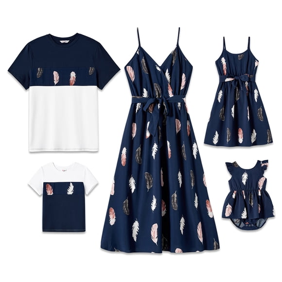 PatPat Family Matching Outfits Mommy and Me Cami Dresses and Short-sleeve Tee Sets, Baby Girl: 12-18M