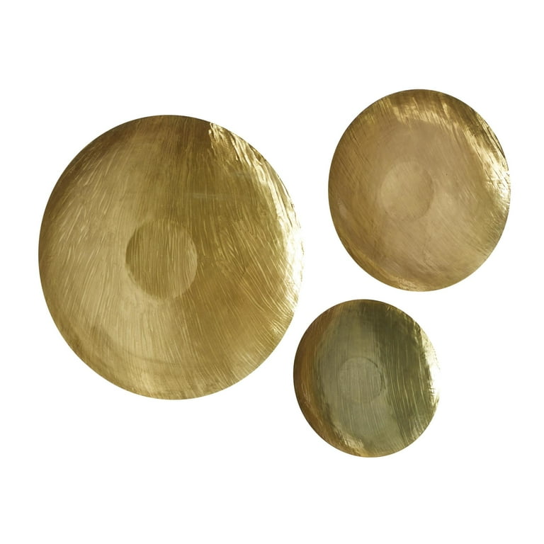 DecMode Gold Metal Large Metallic Disk Plate Wall Decor (3 Count