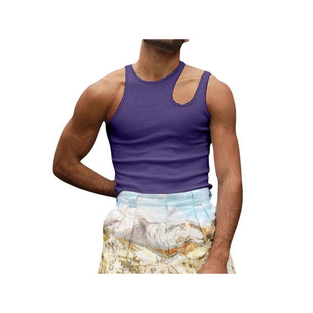 Men's Workout Cut Out Tank Top Sleeveless Hollow Out Rib Knit Bodycon