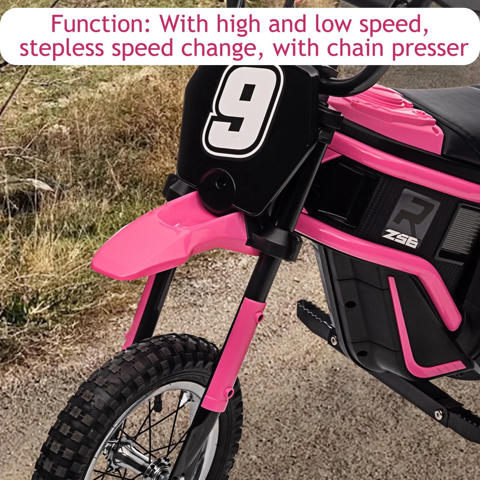 Garvee Electric Kids Dirt Bike, 12V 350W Ride on Motorcycle, High Spped Up to 14.29 MPH, 3-Speed Modes Off-Road Bike for 5-12 Years, Max Weight 135 lbs. (Pink-9)
