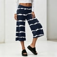 thumbnail image 6 of Women's Fold Over Capri Pants Y2K Low Rise Wide Leg Flowy Gaucho Pants Summer Striped Going Out Yoga Capris Navy S, 6 of 7