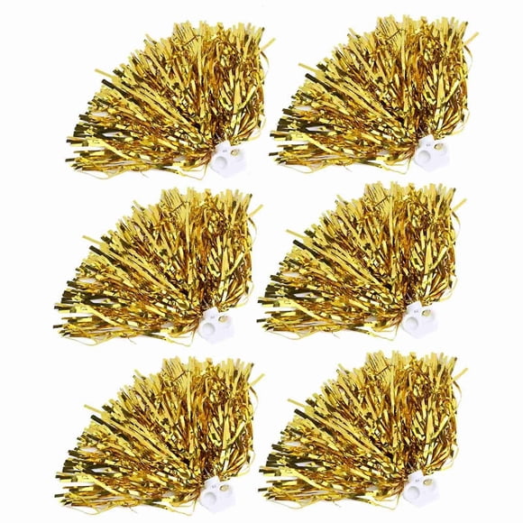 Lot de 6 pompons de pom-pom girl, accessoires de danse et de sport (dorés)