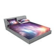 thumbnail image 2 of Ambesonne Galaxy Fitted Sheet & Pillow Sham Set, Cosmos Universe Space, Queen, Purple Coral Pale Blue, 2 of 2