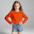 thumbnail image 5 of Girls Long Sleeve T-Shirt Kids Casual Crew Neck Lightweight Breathable Mesh Athletic Tee Basic Casual Active Top for Daily Sports Outdoor Wear(Orange,13-14 Years), 5 of 8