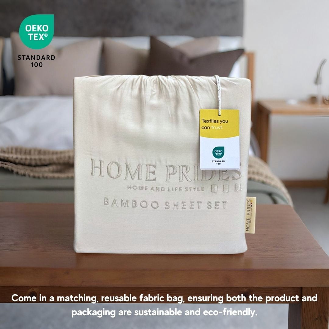 Home Prides Queen Bamboo Sheets Set - 100% Bamboo Viscose, Silky Soft Cooling & Breathable Bamboo Bed Sheets, 4-Piece, 15” deep Pocket, Oeko-Tex Certified, Light Caramel