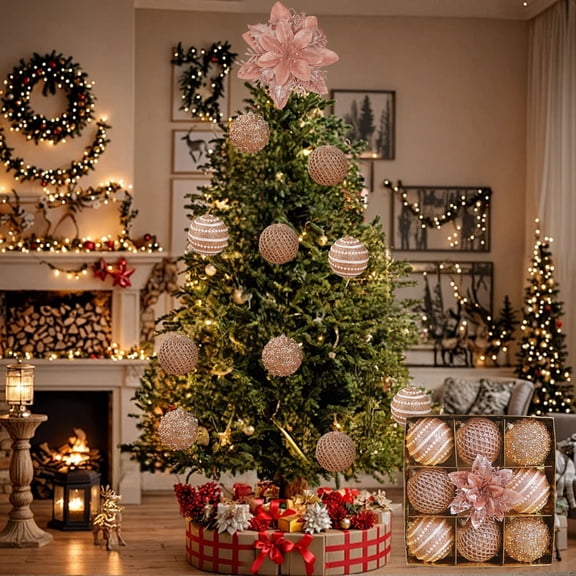 Ltvvegg 9 Pack Christmas Tree Ornaments Set, 3.15 in Classic Shatterproof Christmas Balls Ornaments Decorations, Plastic Hanging for Xmas Tree Christmas Gifts Party Decorations, Rose Gold