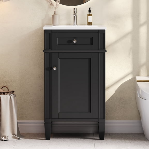 CQSXDA 18 Inch Bathroom Vanity Set with White Ceramic Sink and Adjustable Shelf, Freestanding in French Style