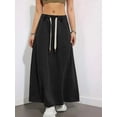 thumbnail image 5 of Women'S Casual Elastic High Waist A Line Long Maxi Flare Denim Skirt Black XL, 5 of 8
