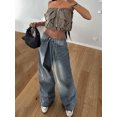thumbnail image 2 of Biezeib Women Fashion Wide-Leg Jeans Gradient Loose Denim Pants Autumn Casual Ruched High Waist Trousers, 2 of 6