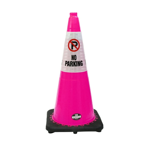 (Set of 4) RK 28" Pink Safety Traffic PVC Cones Black Base with"NO PARKING" Reflective Message Sleeve (4 Cone, 4 Sleeve)