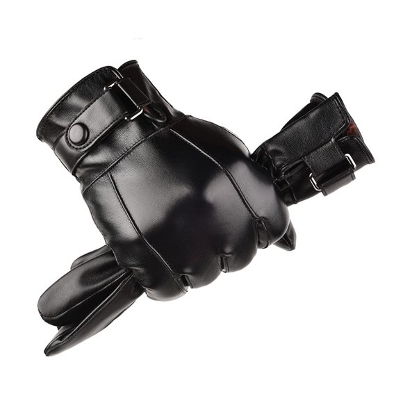 Guantes de cuero cálidos de invierno LJCZKA para hombre (negros)