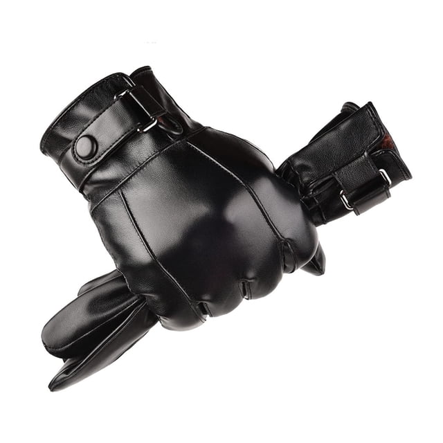Guantes de cuero cálidos de invierno LJCZKA para hombre (negros)