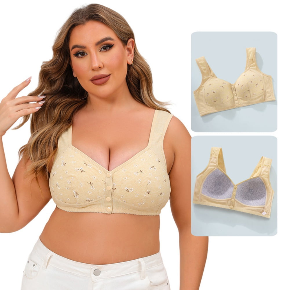 4 Pack Plus Size Front Closure Bras for Women - Wireless Supportive Full Coverage U-Back Bralettes with Wide Adjustable Strap, Breathable Soft Floral Everyday Bras for Seniors & Curvy Ladies (XL-7XL)