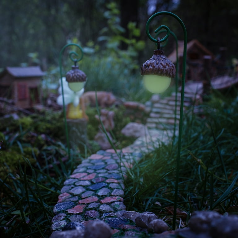 Glowing 3pc Mini Acorn Lamps Outdoor Fairy Garden Solar Lantern