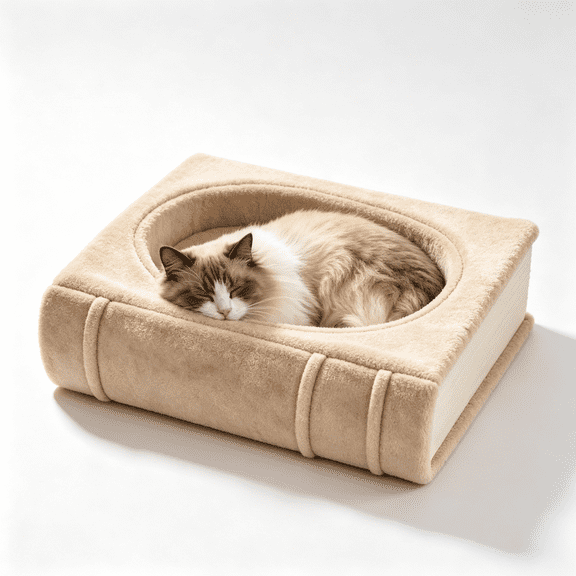 Book Shaped Plush Pet Bed for Indoor, Calming Bed for Puppy and Kitten, Anti-Slip Bottom, Washable Fluffy Pet Bed for Small Medium Dogs and Cats