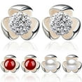 thumbnail image 4 of Jiaroswwei Flower 925 Sterling Silver Ear Studs Rhinestone Ball Earrings Wedding Jewelry, 4 of 8