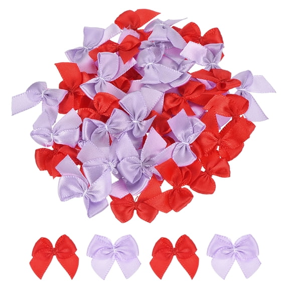 50Pcs Mini Ribbon Bow 1" Mini Fabric Satin Ribbon Flower Bows for Craft DIY Sewing Wedding Birthday Party Red & Purple