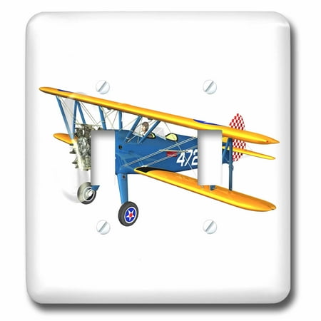 - 3dRose Blue and Yellow Military Training Biplane - Double Toggle Switch