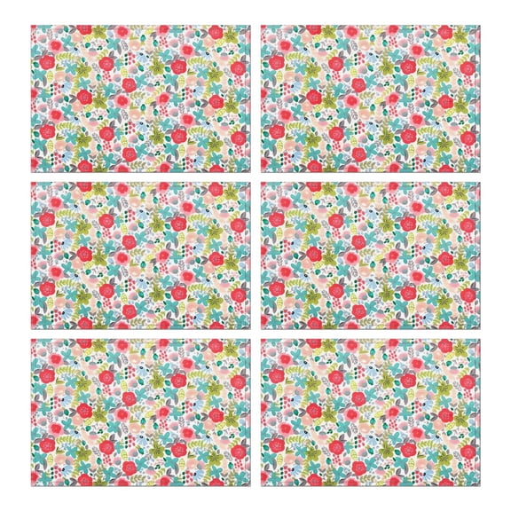 Pioneer Flower Floral Print Pattern Summer Placemats Table Placemats Set Of 6-Linen Kitchen Washable Placemats Table Mats 12x18 Inch Non-Slip Heat Resistant