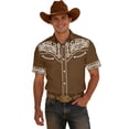 thumbnail image 3 of Mens Shirts Short Sleeve Retro Western Cowboy Graphic Button Down Lapel Casual Shirt Brown XXXL, 3 of 5