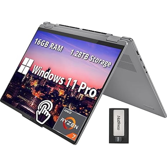 Lenovo Yoga 7 16" WUXGA 2-in-1 Touchscreen Laptop, AMD Ryzen 7 8840HS, 16GB LPDDR5X, 1.28TB Storage (1TB SSD 288GB Docking Station Set), Backlit Keyboard, Fingerprint Reader, Win 11 Pro, Artic Grey