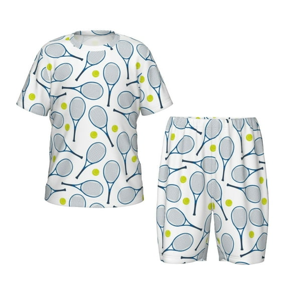 Balery Tennis Rackets And Balls Conjunto de Pijama Infantil de Manga Corta con Estampado – Ropa de Dormir de Algodón Suave-Medium